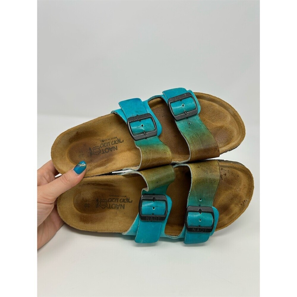 NAOT Slide Sandals Teal Blue Two Strap Cork Footbed Buckle Comfort Size 39 - Picture 9 of 10